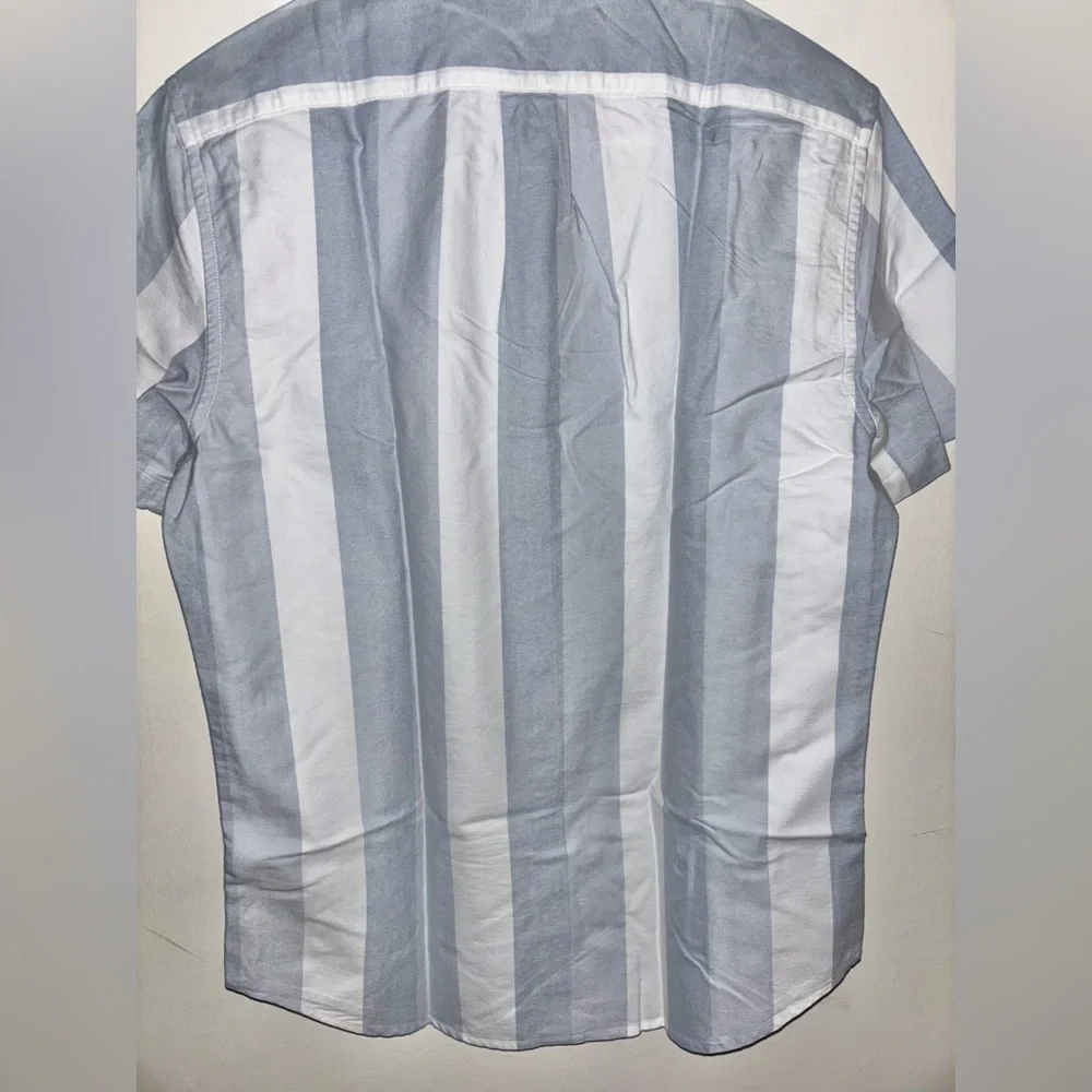 NWT J.Crew Short-sleeve cotton oxford shirt White Grey Blue Small Stripe Preppy